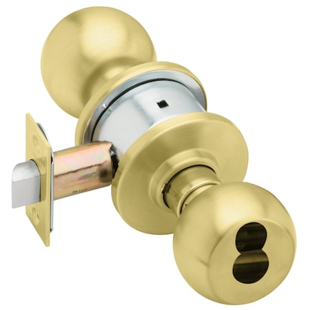 Grade 2 Classroom Cylindrical Lock, Orbit Knob, Conventional Less Cylinder, Satin Brass Finish